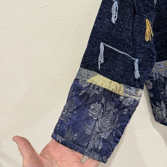 Flashback Jacket Blue/Gold Blazer Velvet Satin Patchwork Boho Women’s Size Small - Picture 3 of 16